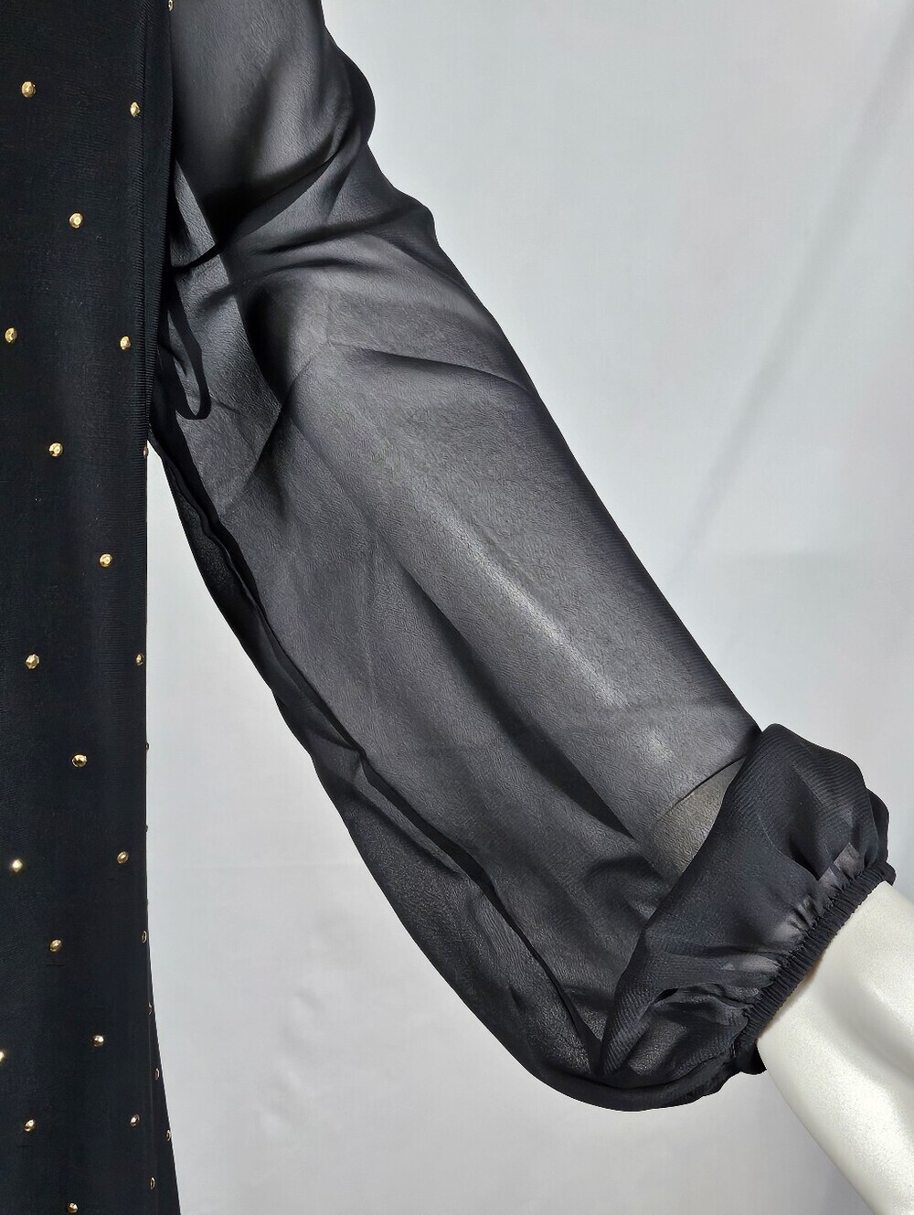 White House Black Market Sheer Long Sleeve Gold Studded Shift Cocktail Dress - Picture 11 of 15